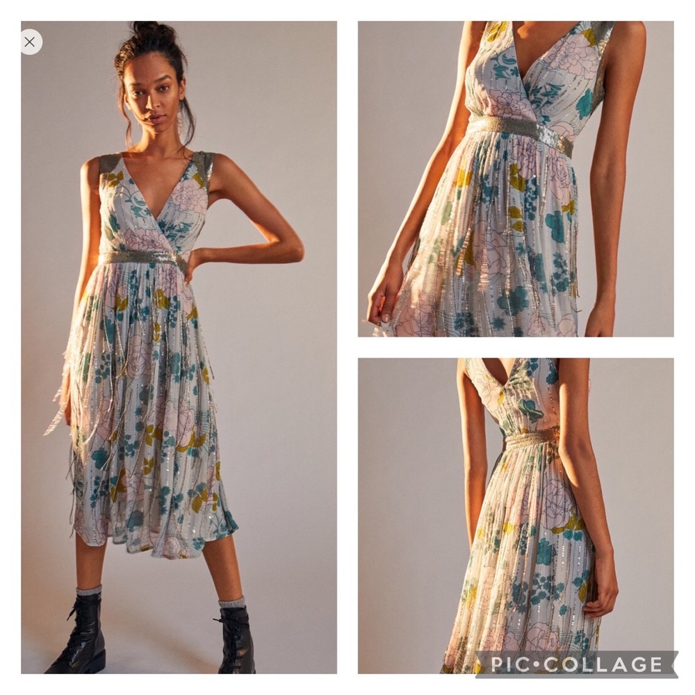 Sylvia Beaded Fringe Midi Dress - Size 0 BNWT